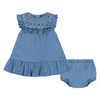 Flowers Denim Dress 3-24m