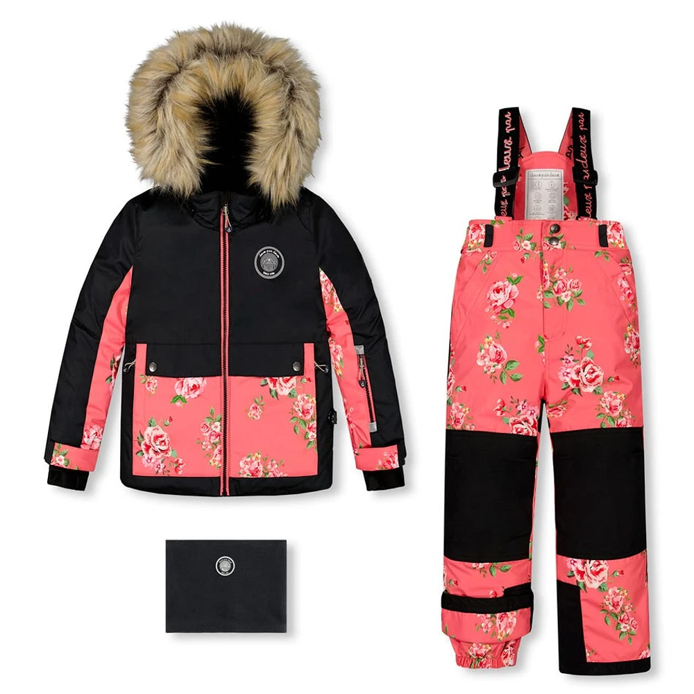 Habit de Neige Deux Pièces Fleur Corail 3-6ans