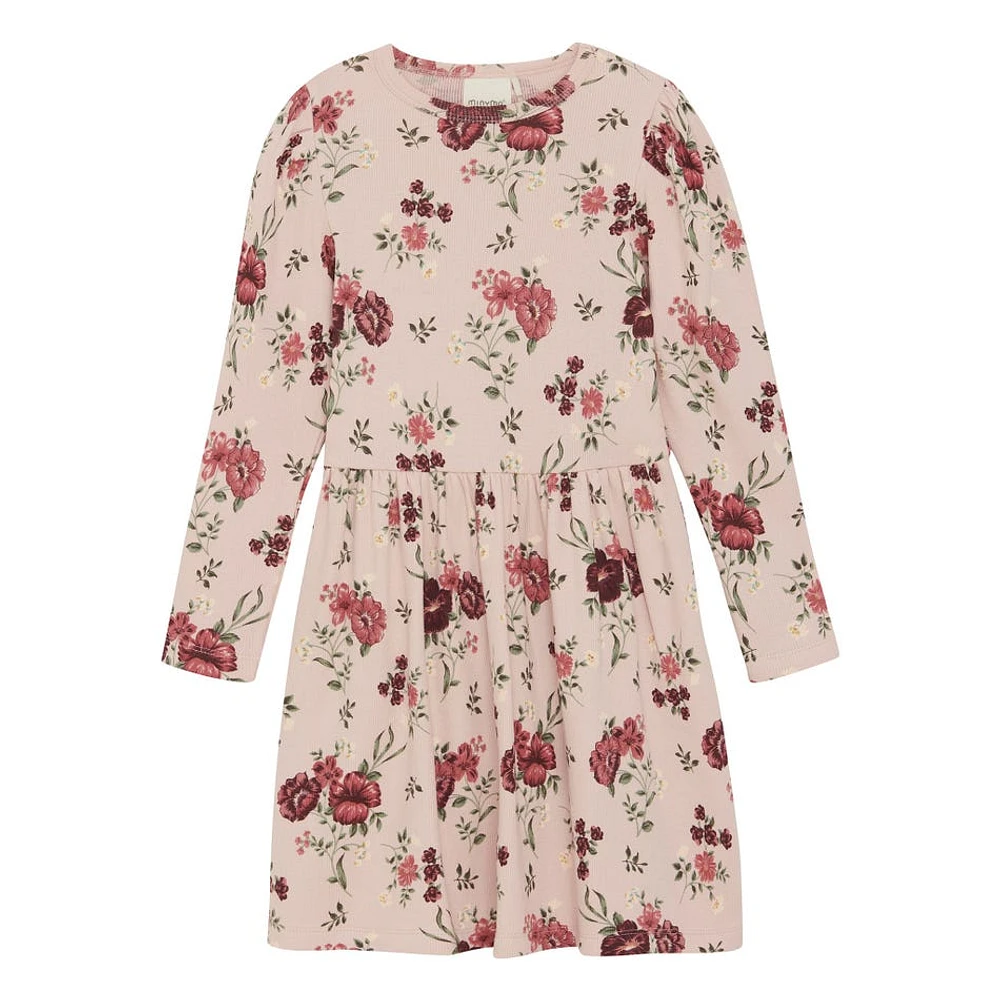 Rib Flower AOP Dress 3-8y