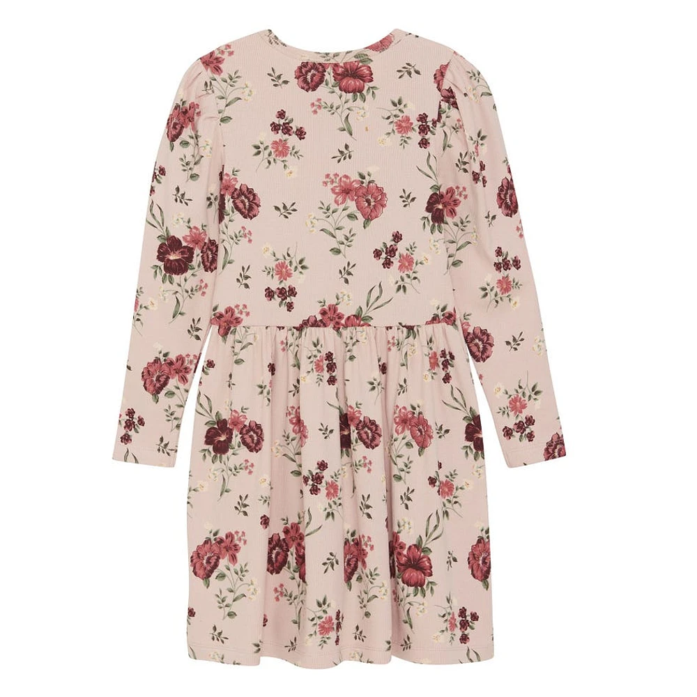 Rib Flower AOP Dress 3-8y