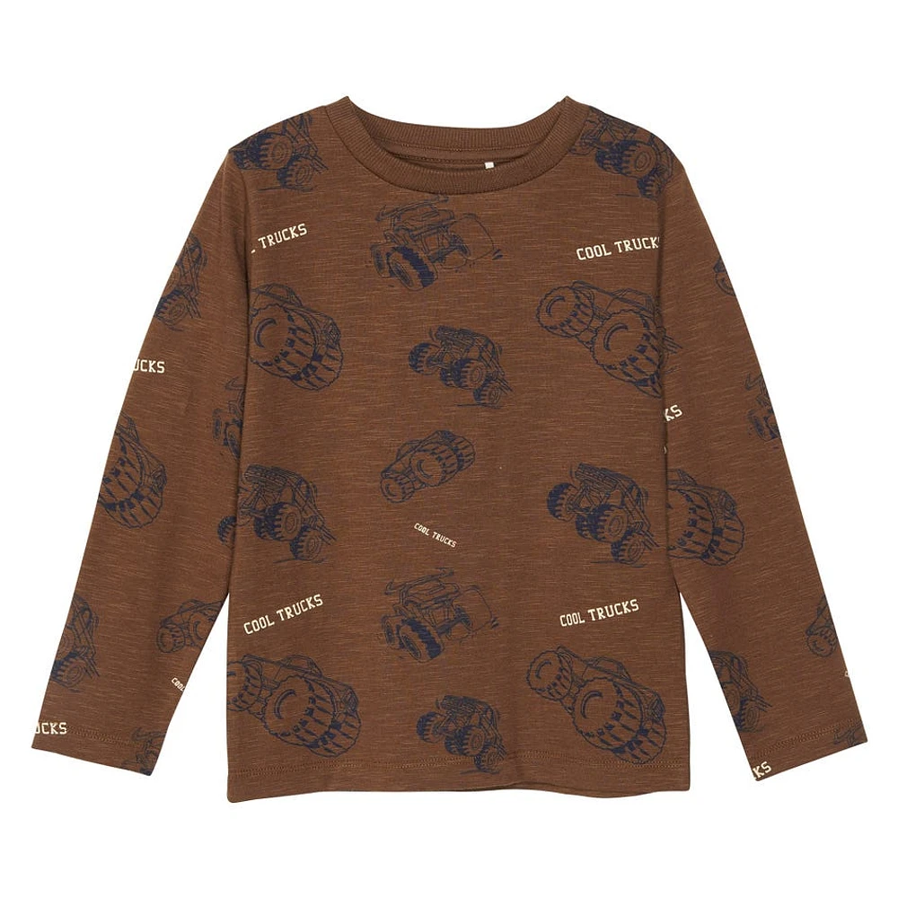 T-Shirt Long Sleeves Trucks Brown 3-8y