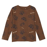 T-Shirt Long Sleeves Trucks Brown 3-8y