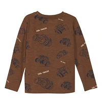 T-Shirt Long Sleeves Trucks Brown 3-8y