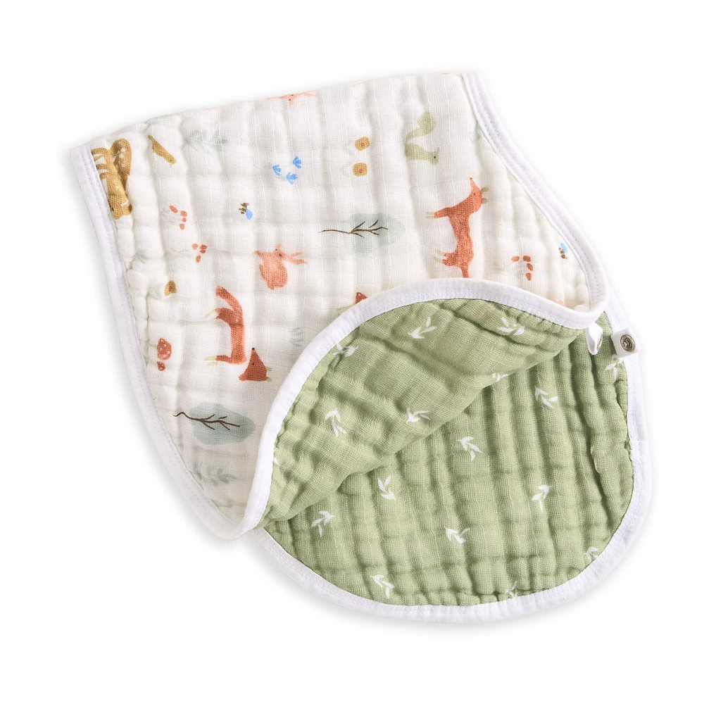 Cotton Muslin Burpy Bib - Sage Woodland