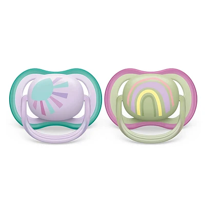 Ultra Air Pacifier 0-6m Lilac Sun/Green Rainbow 2-pack