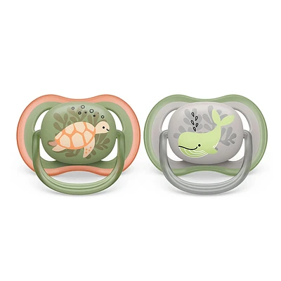 Ultra Air Pacifier 6-18m Orange Turtle / Green Whale 2-pack