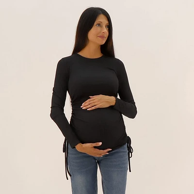 Black Maternity Rib Long Sleeves T-Shirt