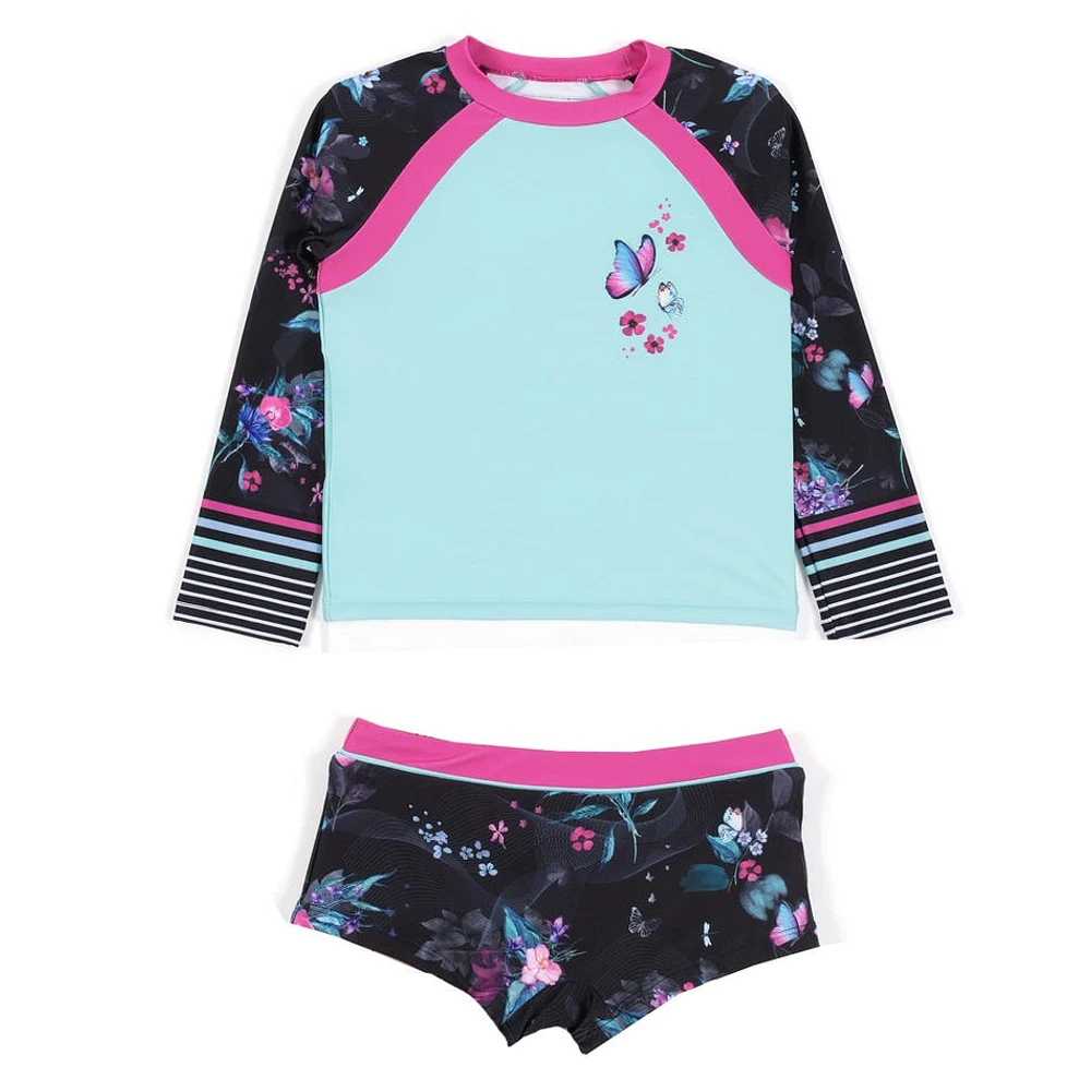 Maillot UV Manches Longues Deux Pièces Papillons 7-14ans