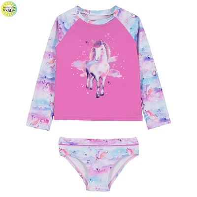 Unicorn 2 Pieces Long Sleeves UV Swimsuit 2-8y