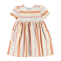 Coral Striped Dress 3-24m