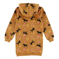 Roses Horses Hooded Dress 2-8y