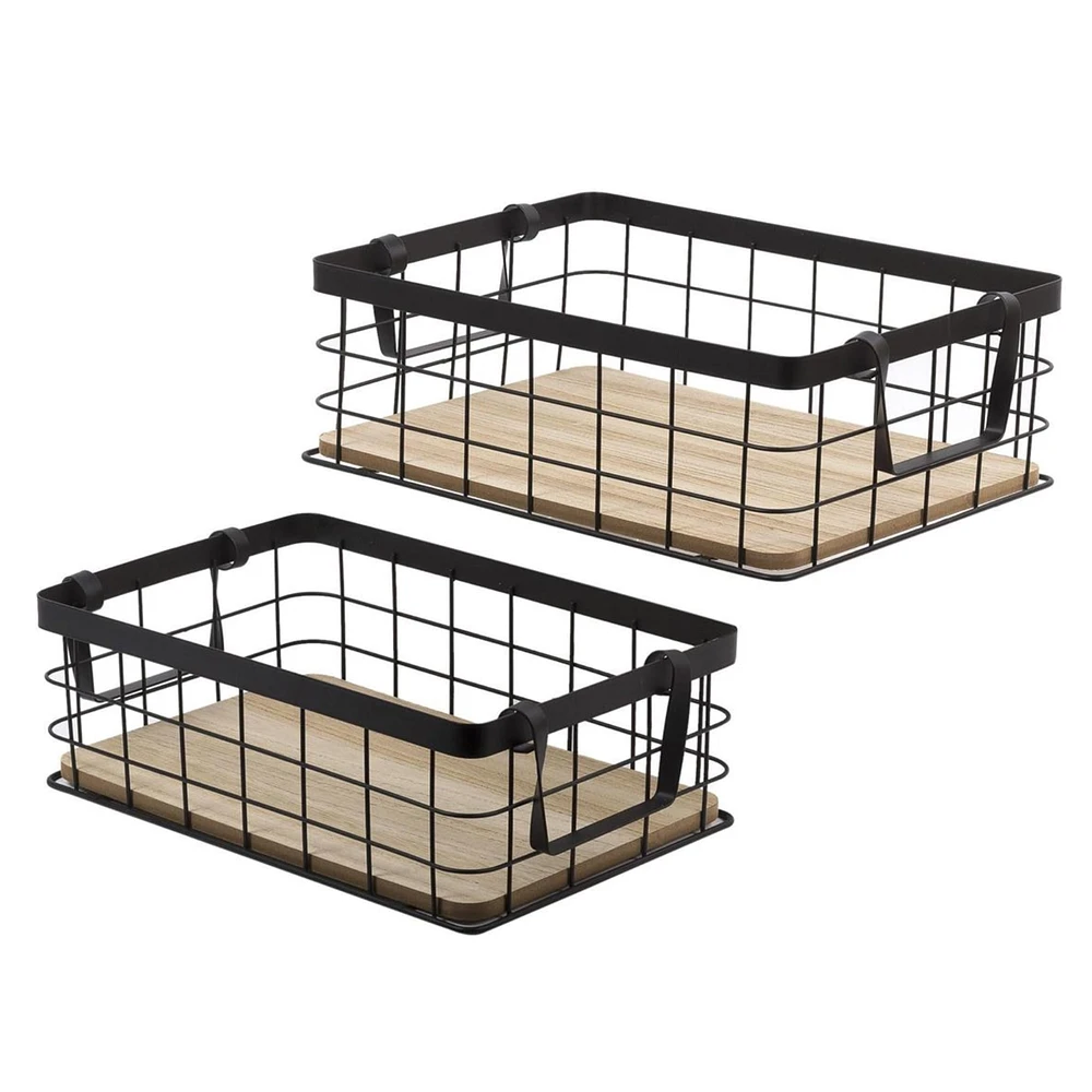 Set of 2 Modern Metal Basket- Black