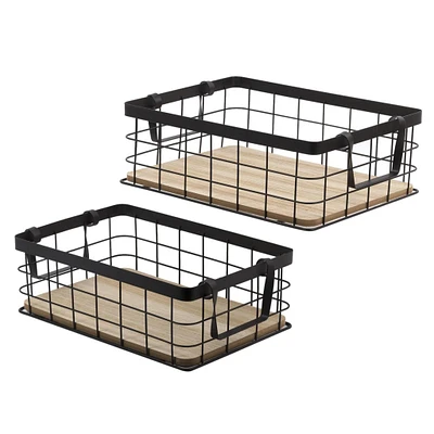 Set of 2 Modern Metal Basket- Black