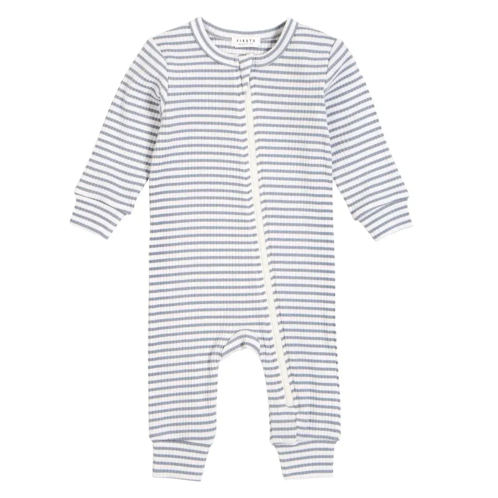 Blue Striped Rib Sleeper 0-9m