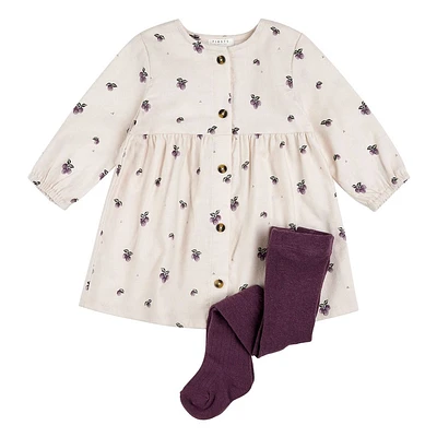 Plum print Twill Dress Set