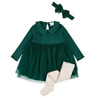 Pine Green Three Pieces Ribbed Dress