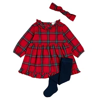 Plaid Three Pieces Flannel Dress Set