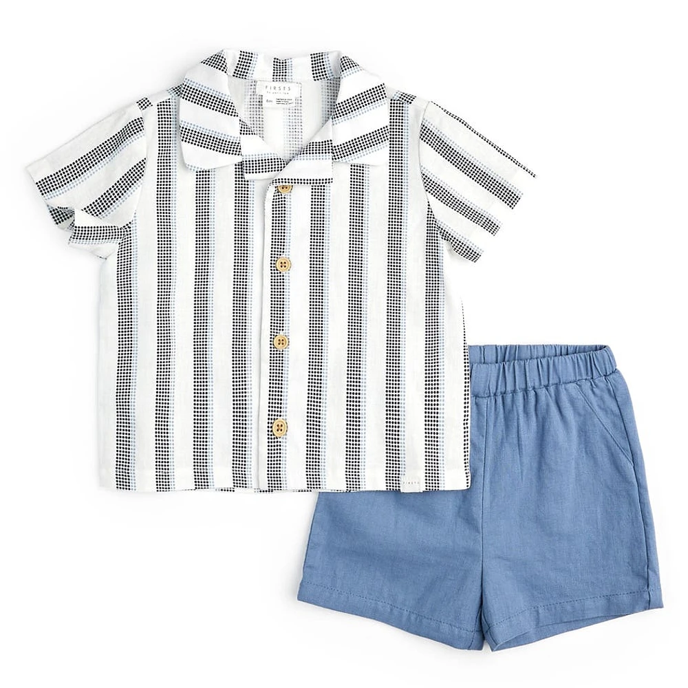 Blue Striped Linen Short Set