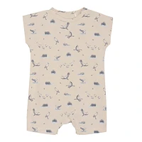 Bird Print Short Romper 1-12m