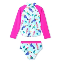 Tropical Birds Long Sleeves Swimsuit 3-8y