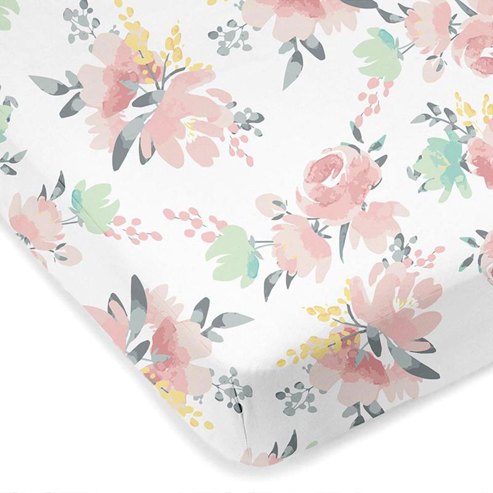 Percale Crib Sheet - Watercolour Flowers