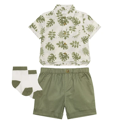 Ensemble Short 3 Pièces Feuilles 3-24mois