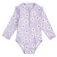 Daisy Print Long Sleeves UV Swimsuit 2-6X