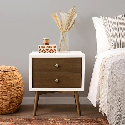 Palma Nightstand with USB Port - Warm White / Natural Walnut