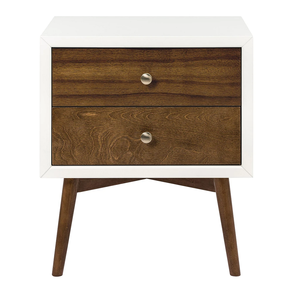 Palma Nightstand with USB Port - Warm White / Natural Walnut