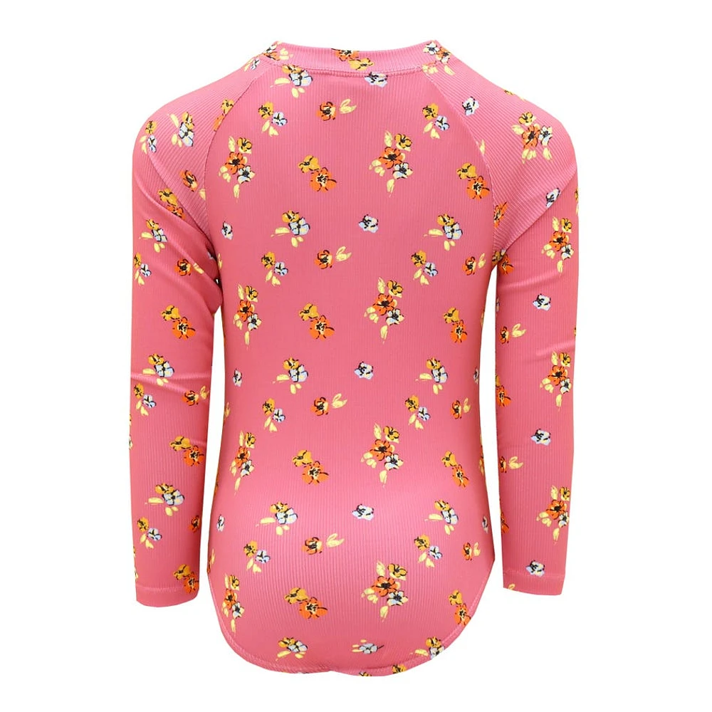 Maillot UV Manches Longues Côtelé Fleurs 2-14ans