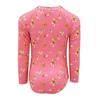 Rib Flowers Long Sleeves Swimsuit 2-14y