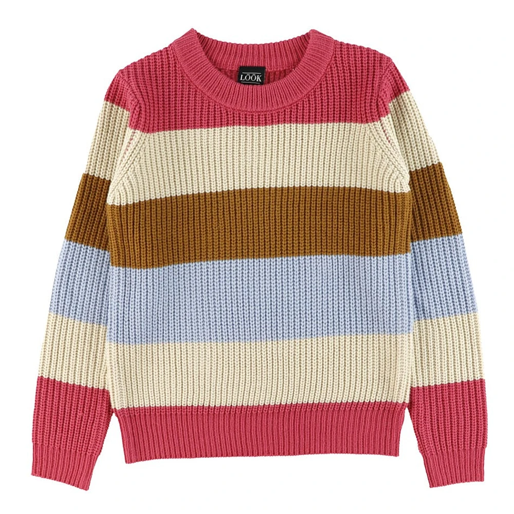 Pull Tricot Rayé Fleurs 7-14ans