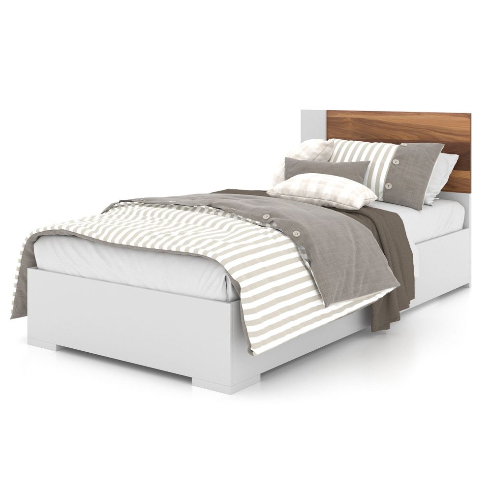 Twin Bed - White  Walnut