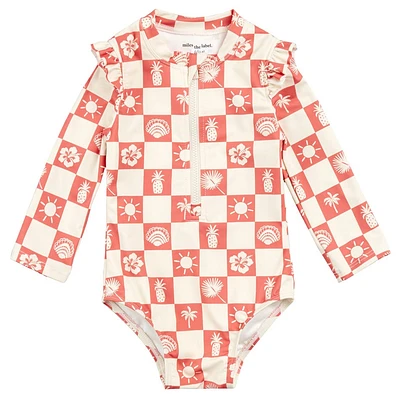 Checkered Long Sleeves Swimsuit 6-24m