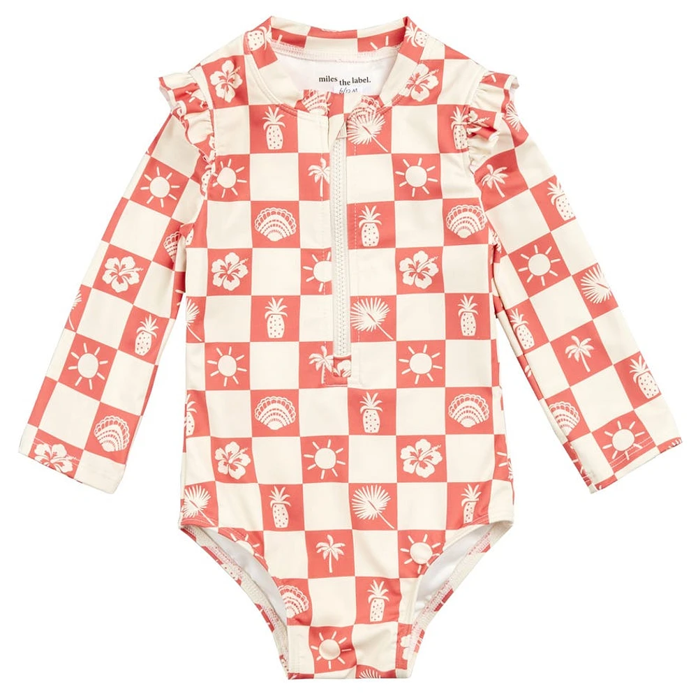 Checkered Long Sleeves Swimsuit 6-24m