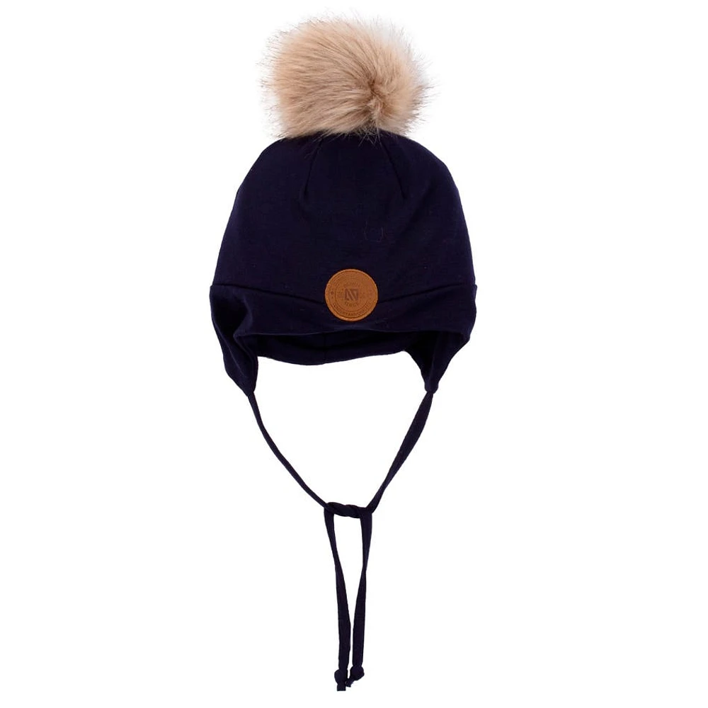 Navy Lined Beanie 2-6y