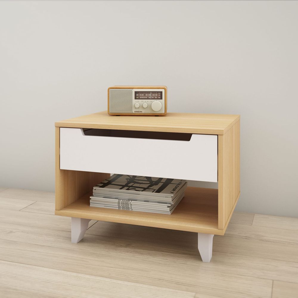 Nomad Nightstand - White and Natural Maple