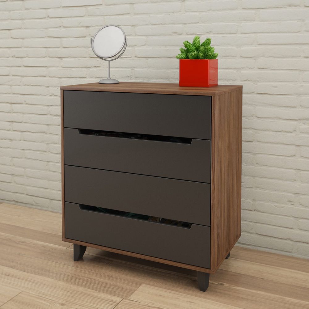 Alibi 4-Drawer Chest - Walnut & Charcoal