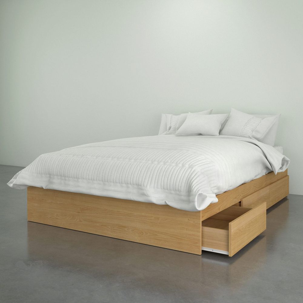 Bali Double Size Bed 3-Drawer - Natural Maple