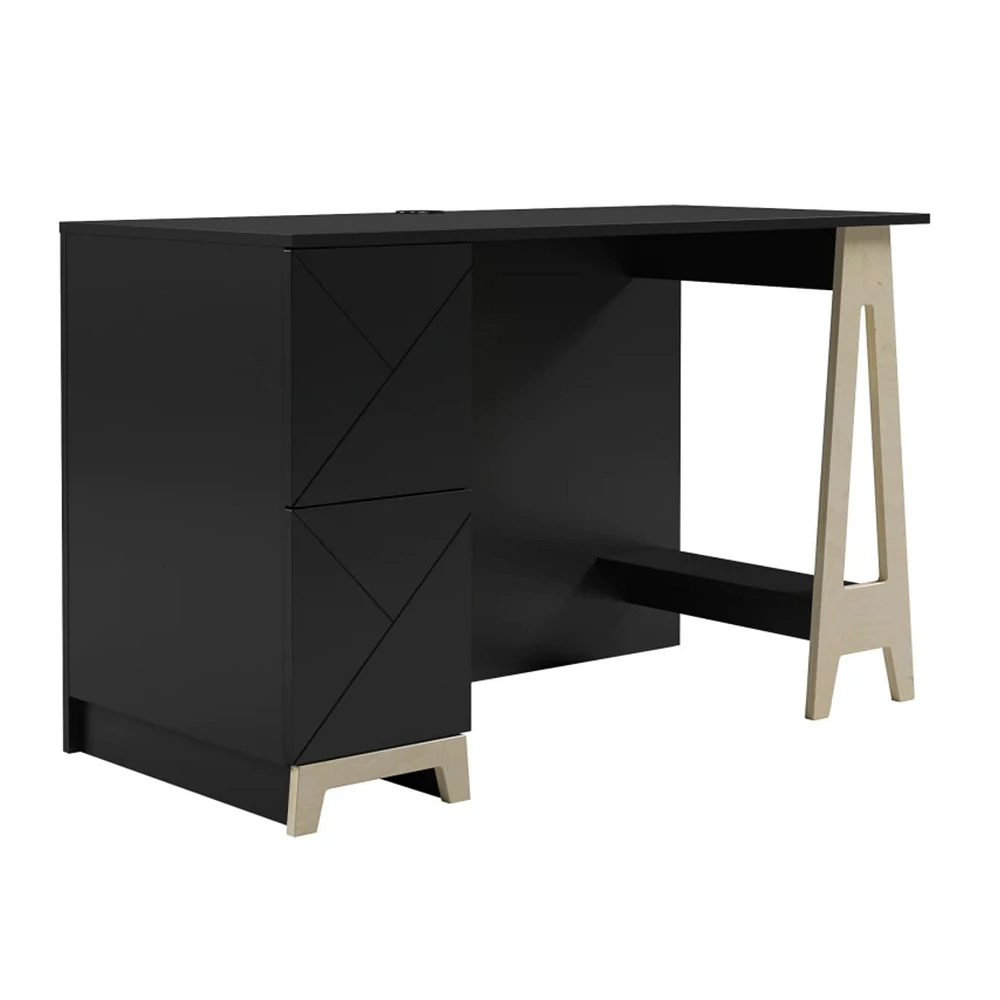 Atypik Desk and Bookcase Set - Black / Cherry Plywood