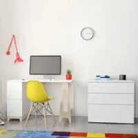 Atypik Desk and 3-Drawers Storage Cabinet Set - White / Birch Plywood