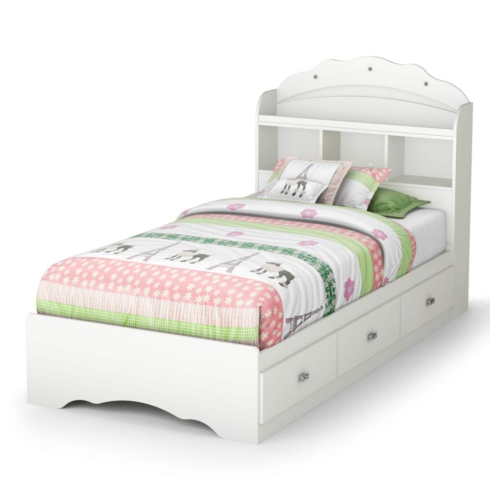 Tiara Mates Bed with Bookcase Headboard Set - Pure White