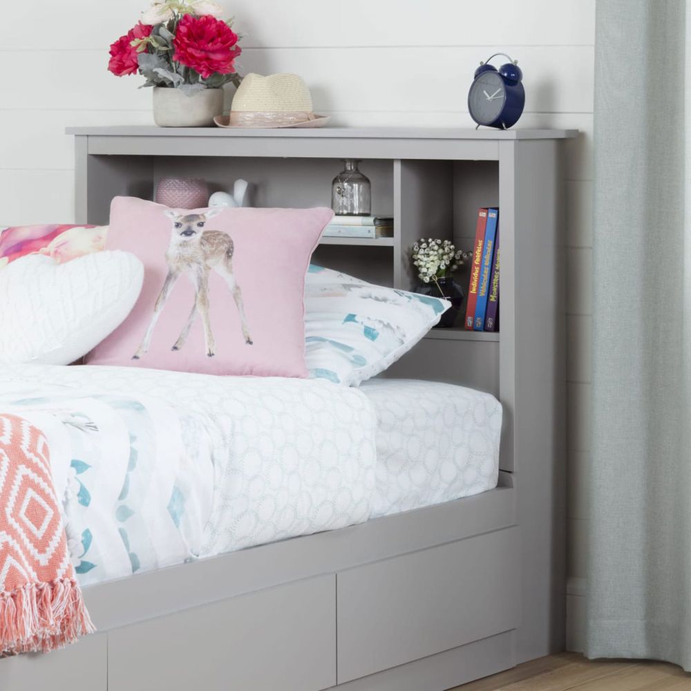 Vito Twin Bookcase Headboard - Soft Gray