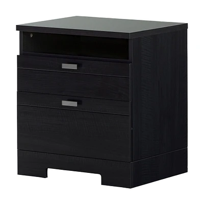 Nightstand with Cord Catcher - Reevo Black Oak