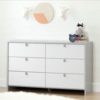 Cookie 6-Drawer Double Dresser - Soft Gray and Pure White