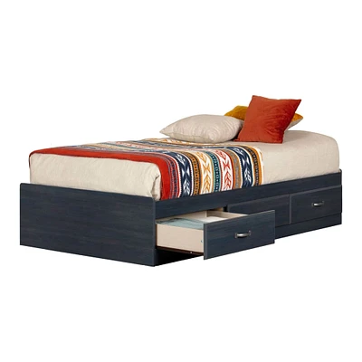 Ulysses Mates Twin Bed with 3 Storage Drawers - Blueberry