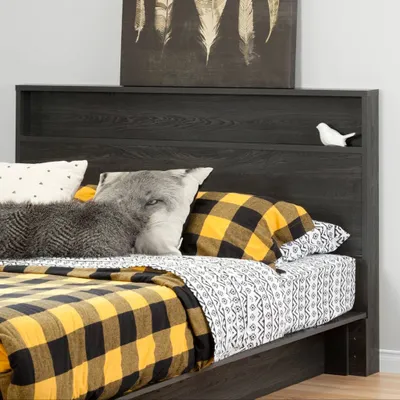 Holland Double Headboard with Storage Shelf -Gray Oak