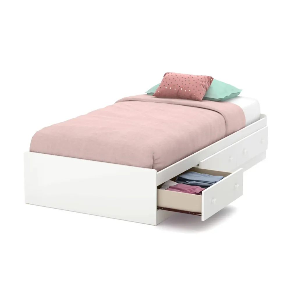 Twin Mates Bed with 3 Drawers - Little Smileys Pure White