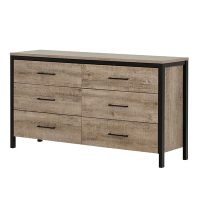 6-Drawer Double Dresser - Munich Weathered Oak and Matte Black