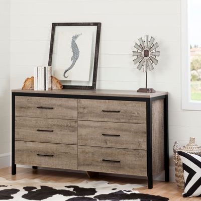 6-Drawer Double Dresser - Munich Weathered Oak and Matte Black